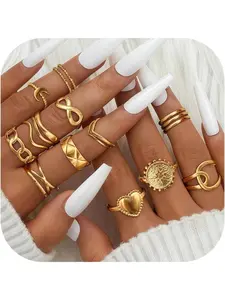 Adramata 12 Pieces Rings for Women Stainless Steel Ring Women Simple Heart Infinity Ring Open Adjustable Rings Set Stackable Cool Punk Finger Ring Boho Rings Gold Silver Thumb Ring Women