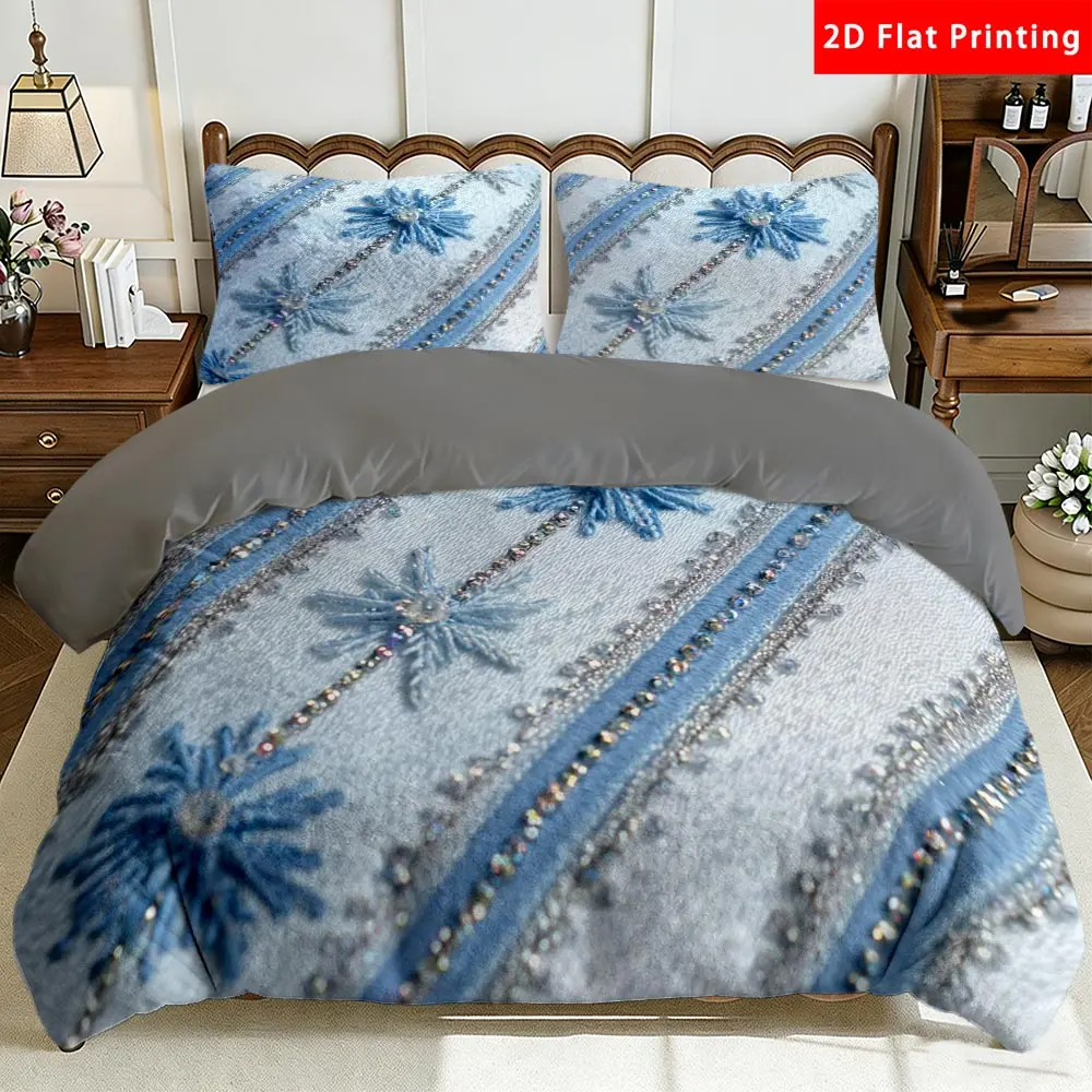 2/3 Pcs 2D Flat Embroidered Snowflake Rhinestone Milk Velvet Duvet Cover Set Snowflake Bedding Set Quilt Cover 1 Duvet Cover + 1/2 Pillowcases Snowflake Rhinestone Top Sheet Decorative Bedding Bedroom Decor The Preferred Pick for Bedding