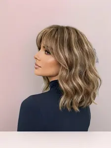 16-Inch Camel Gold Wave Wig, Lightweight Breathable Hairpiece, Suitable for Daily Wear, Parties, Holidays, Various Skin Tones