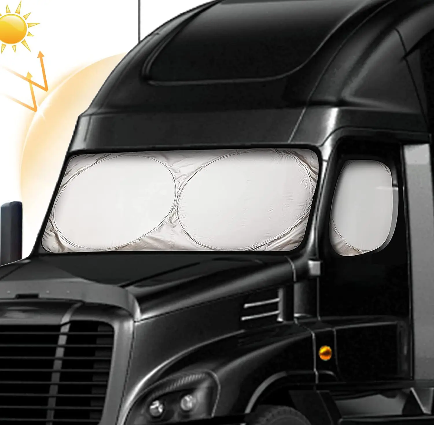 Semi Truck Windshield & Side Window Sun Shade - Retractable Foldable Durable Car Sunshade, UV Ray Blocking Protector, for Semi Trucks & RVs (165x36 in), Retractable Sunshade, Car Windshield Sunshade