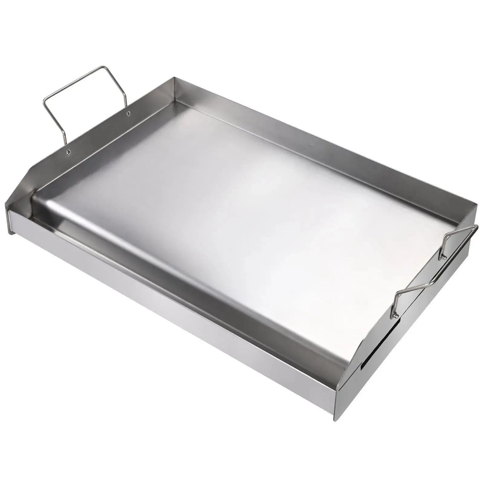 23.5"x16" Pre-Seasoned Stainless Steel Stove Top Griddle, 2mm Thick Double Burner Rectangular Griddle Pan, Non-Stick Flat Top Grill Cookware with Oil Groove & Detachable Handles, Smoke-Free Cooking Plate for BBQ, Gas Grills & Daily Family Meals
