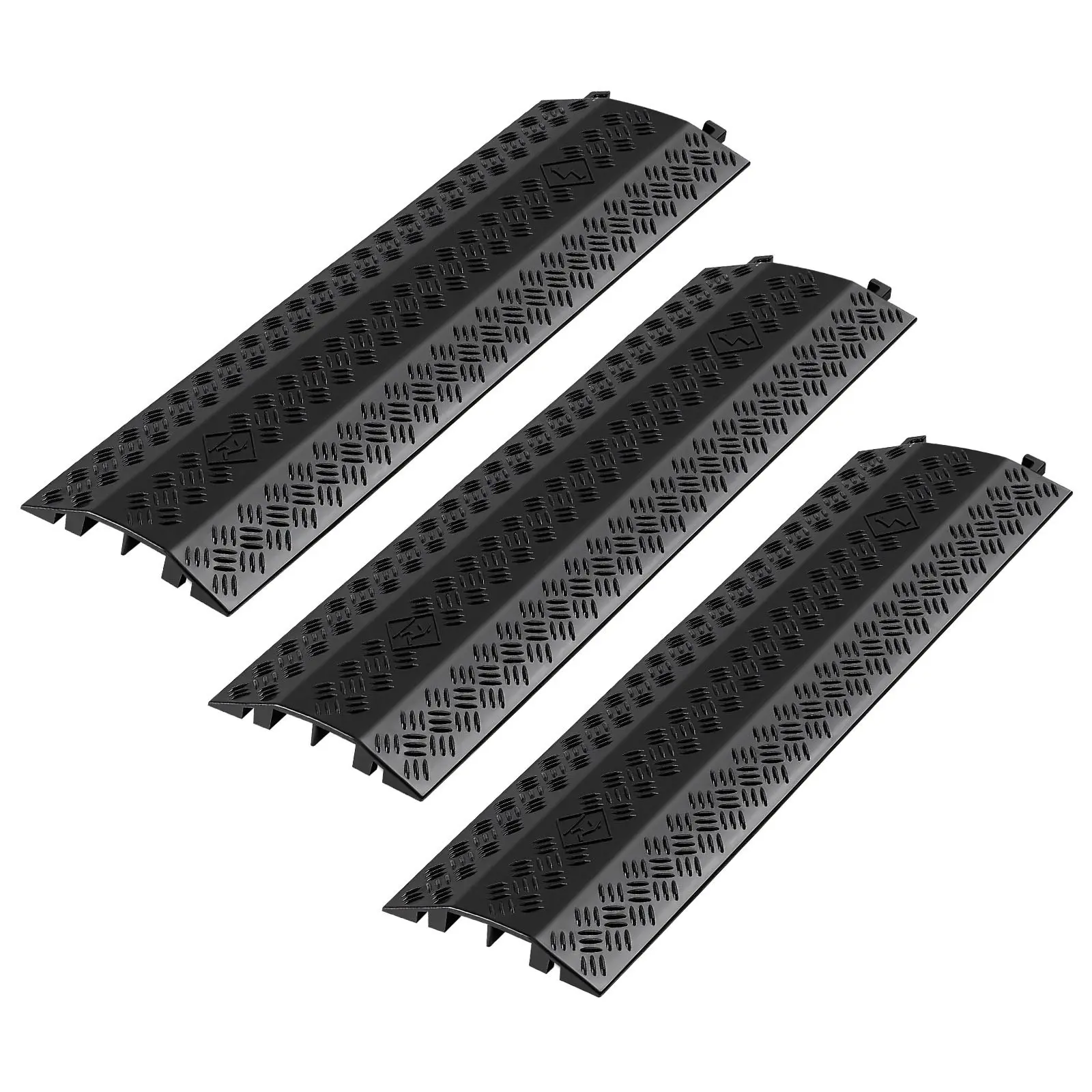 VEVOR Heavy Duty Polypropylene Drop Over Cord Ramp, 17500 lbs/Axle Load Capacity, Slip-Resistant Floor Cable Hose Protector, 3 Pieces for High Traffic Indoor & Outdoor Areas