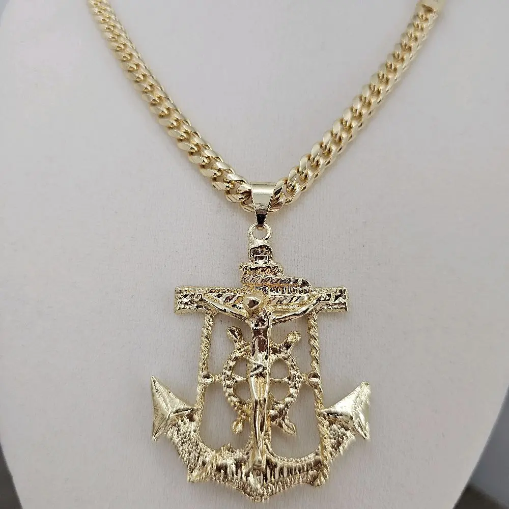 (C15) christ anchor pendant and 24 inches chain 14K Goldplated (C15) christ anchor pendant and 24 inches chain 14K Goldplated