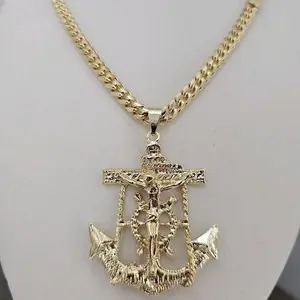 (C15) christ anchor pendant and 24 inches chain 14K Goldplated (C15) christ anchor pendant and 24 inches chain 14K Goldplated