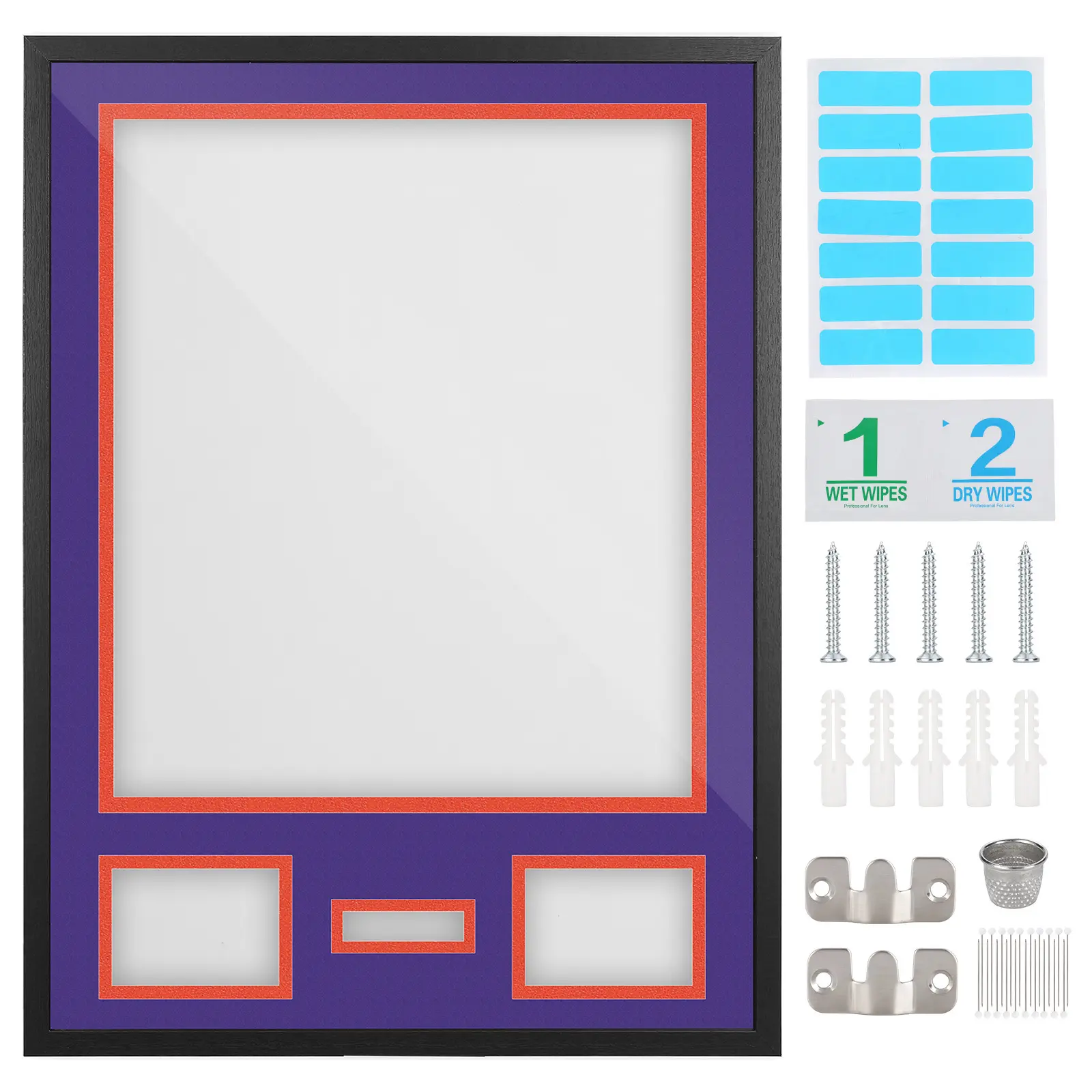Jersey Shadow Box Display Frame with 2 Photo Slots and Signature Opening - Orange Bottom Mat, 10 Top Colors