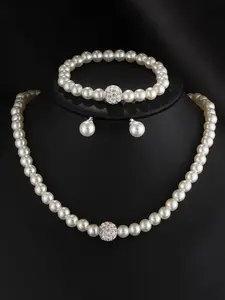 Faux Pearl Decorated Vintage Jewelry Set, Fashion Necklace & Beaded Bracelet & Stud Earrings for Party, Daily Clothing Decor, Trendy All-match & Exquisite Jewelry for Birthday Gift, Fashionable Jewelry Set