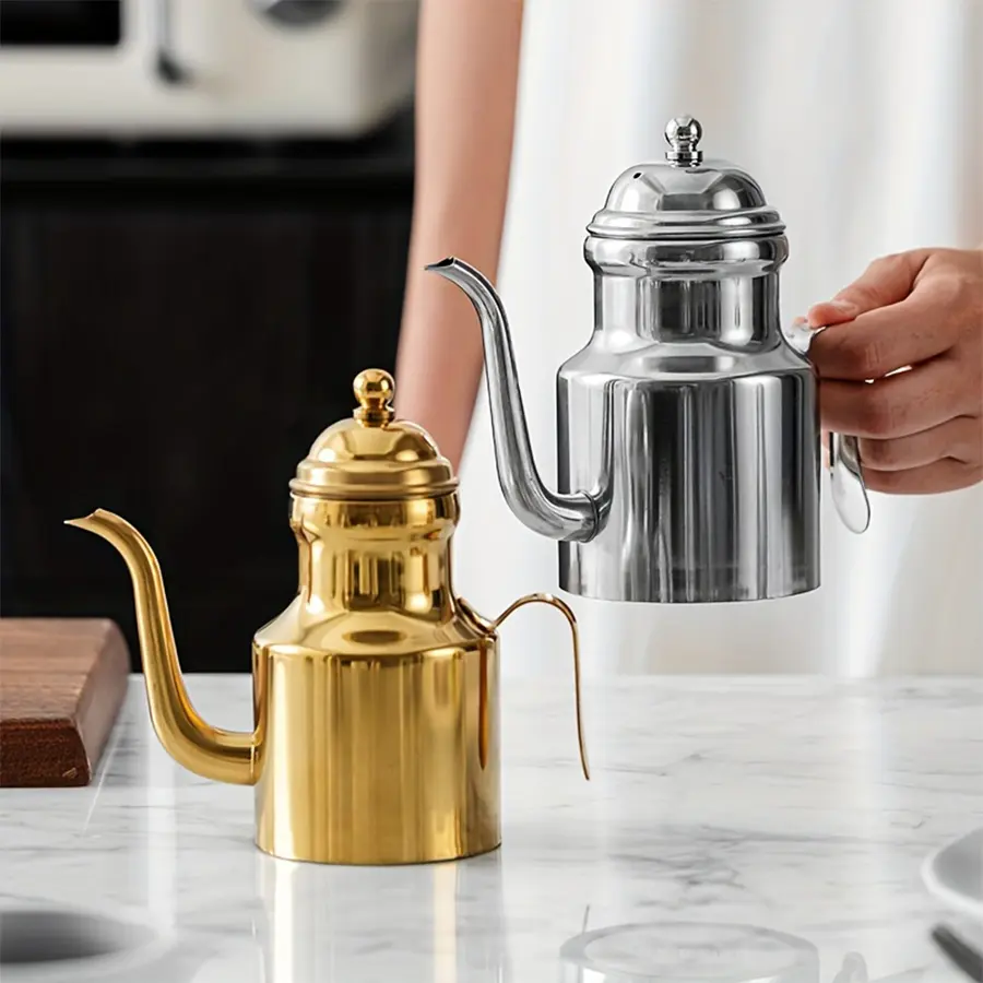 1pc 304 Thickened Stainless Steel oil pot, tea pot, coffee pot, seasoning storage pot, vinegar dispenser, Pots with handles, suitable for cooking, kitchenware, cookware, multi-purpose oil pot