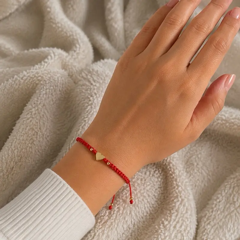 Red Heart String Bracelet for Women – Adjustable Handmade Lucky Bracelet