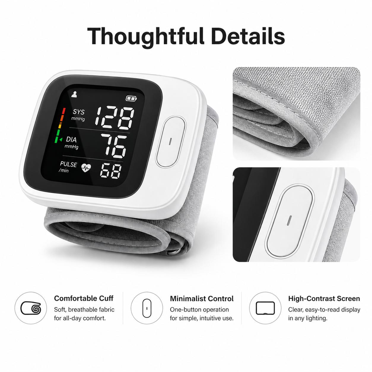 Only Black  Wrist Blood Pressure Cuff, Wrist Blood Pressure Monitor LedDisplay, with Carrying Case, Health Monitoring Adjustable, good gift choice