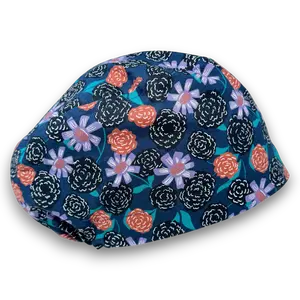 Flower Euro Scrub Cap for Women with Satin Lined Option by Paradise Caps.