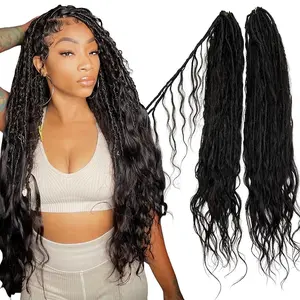 Locs Human Hair Crochet Boho Locs Extensions Pre Looped Goddess Body Wave Curly Ends Knotless Box Braids Faux Locs For Women