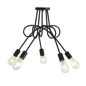 6-Lights Black Creative Semi-flush Mount Ceiling Light chandelier crown