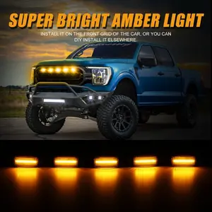 Car grille LED daytime running light 12V waterproof and antifreeze smoked lens amber front grille lighting kit suitable for Ford Toyota Chevrolet pickup truck off-road SUV front face warning light car modification accessories universal