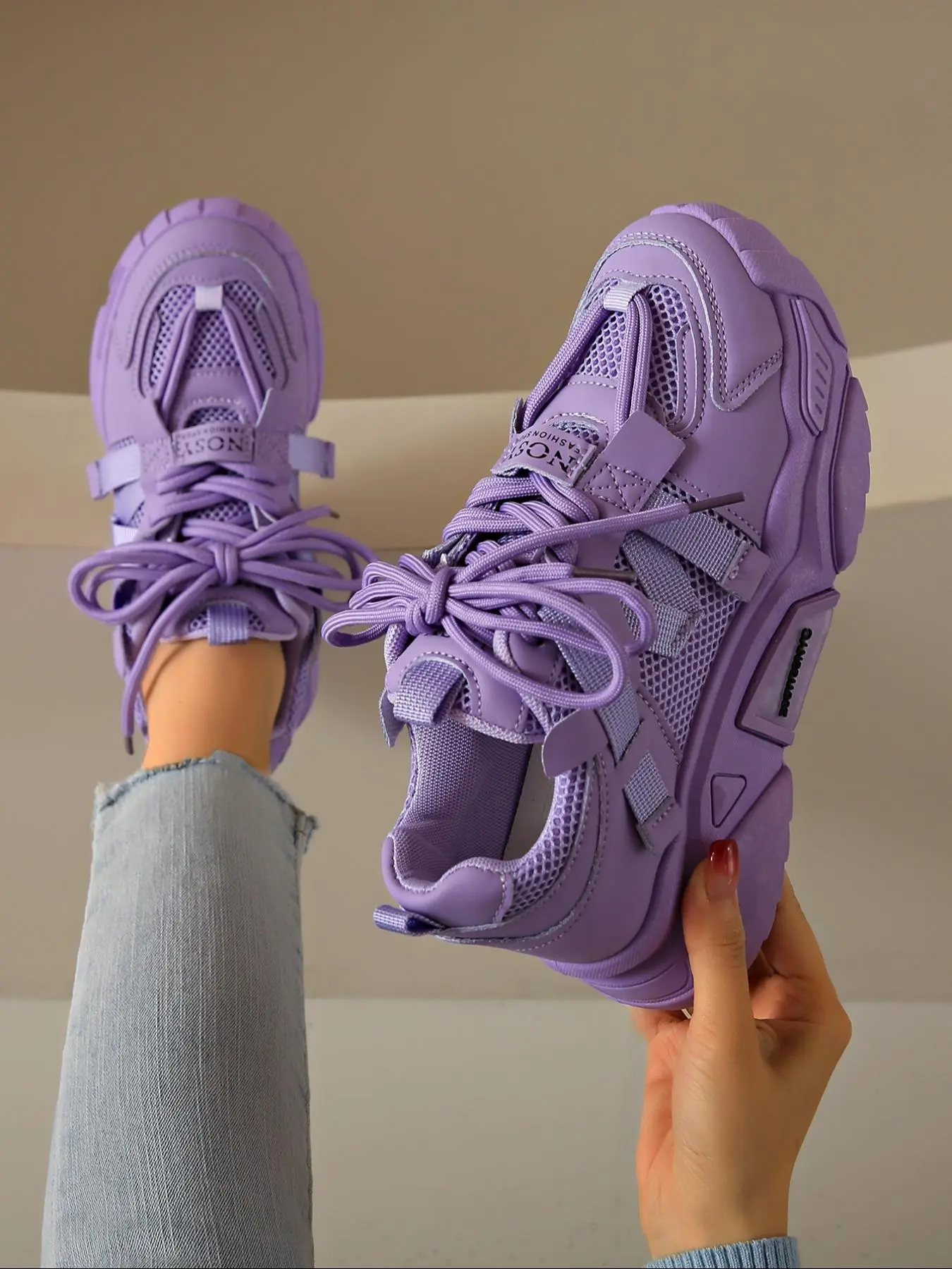 Women's Fashionable Lace Up Platform Sneakers, Casual Comfortable Sports Shoes for Daily Wear, Female All-match Round Toe Shoes for Daily Wear, Bold Sneaker Platform, Trendy Sneakers, Fashionable Versatile Sneakers