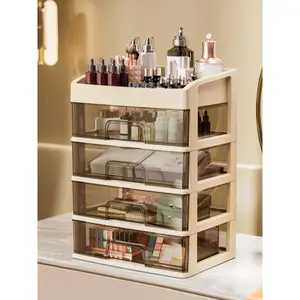 Makeup Organizer With Drawer,  Stackable Clear Perfume Organizer, Dorm Room Essentials For Girls, Multifunction Plastic Desk Organizer,  Nail Polish Organizer, Bedroom Countertop Storage For Cosmetics, Perfume, Brushes, Eyeshadow, Skincare, Lipstick