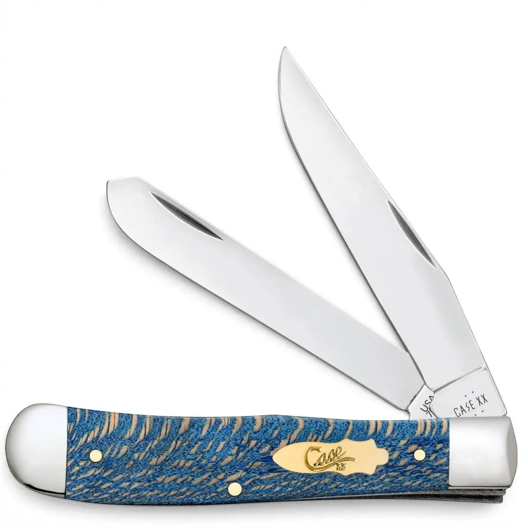 Case® Classic Steel Double-Blade Trapper Kitchen Knife, Smooth Blue Sycamore Wooden Natural Grain Handle, for Everyday Kitchen Use, Knives