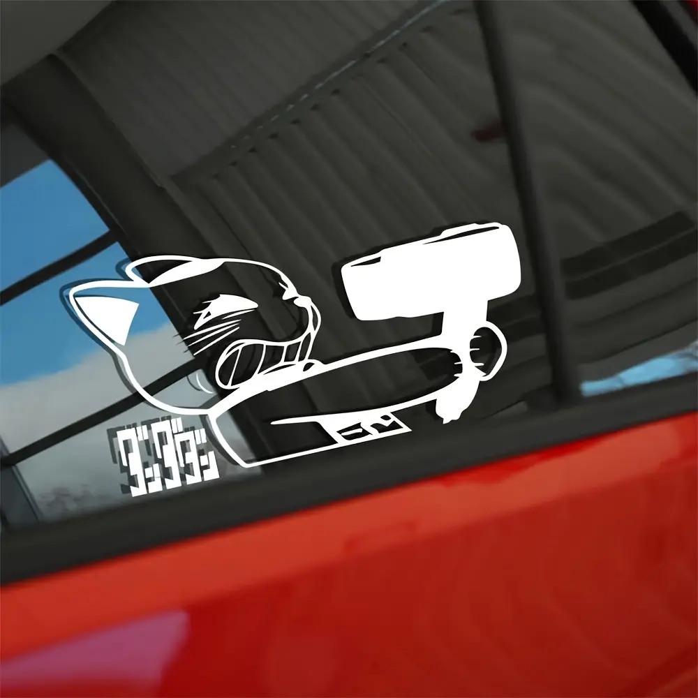 Turbo Granny Anime Paint Stickers - Lucky Cat Design with Earphones and Microphone, PVC Car Stickers, Vehicle Decoration, Car Decorations, Suitable for Windows, Laptops, Motorcycles, Car Decals, Sticker For Cars, Universal Car Sticker
