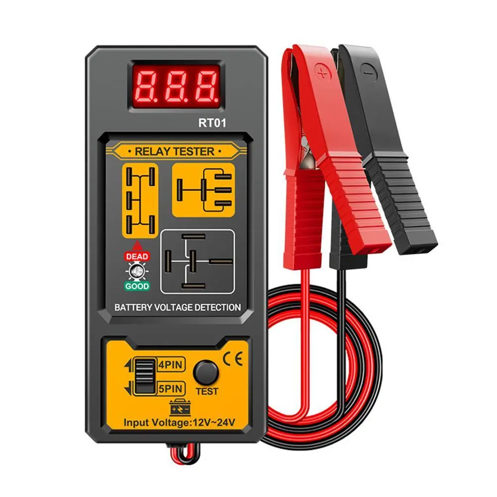 Universal Automotive Battery Relay Tester, 12/24V Dual Voltage Diagnostic Tool with Digital Display & LED Indicator Light