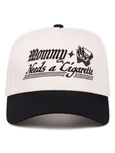 Mommy Needs a Cigarette Embroidered Two-Tone Baseball Cap, Beige & Red Curved Brim Hat, Casual Streetwear Dad Cap