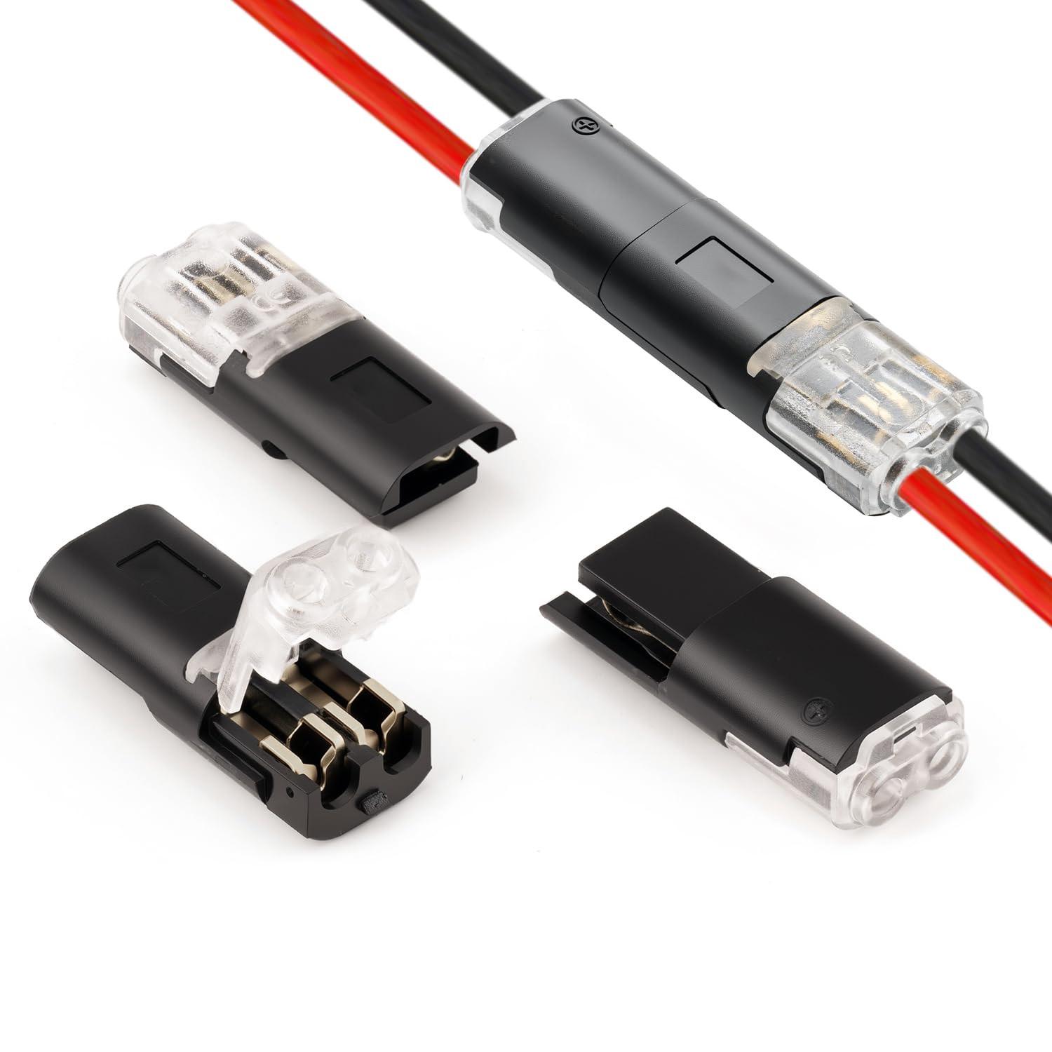 Double-Wire Plug-in Connector, Pluggable 2 Pin 2 Way Led Strip Lights Connectors Low Voltage Wire Connector with Locking Buckle, Fast Connect Plugs Led Connectors for Strip Lights