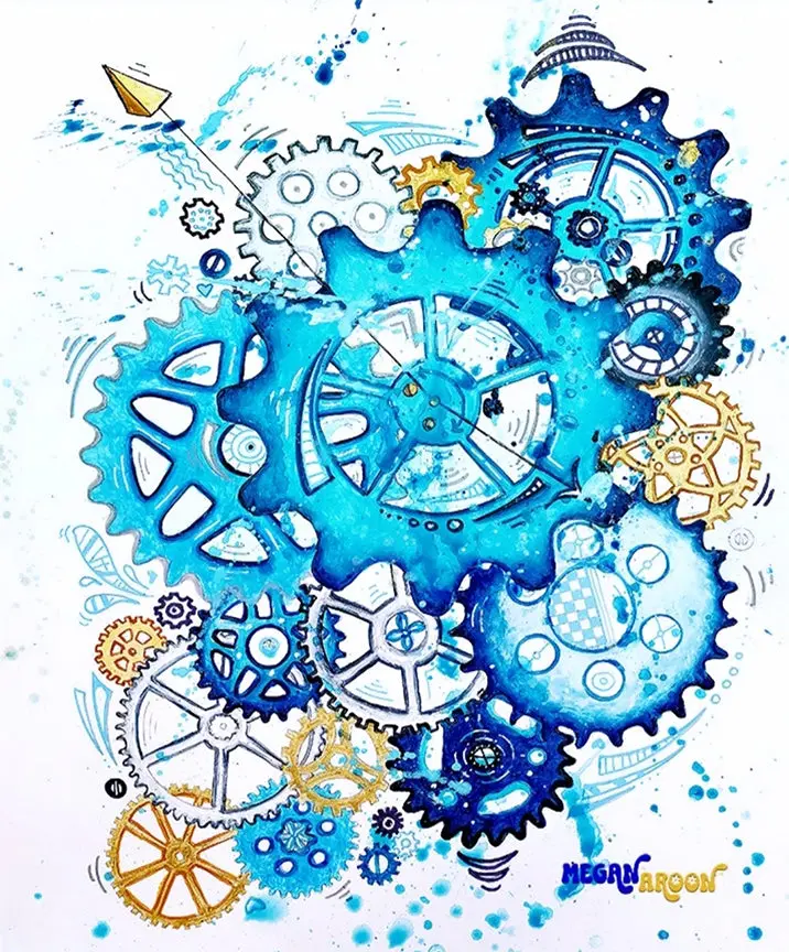"The Changing Hands of Time" Original Doodle Gears PoP Art Painting