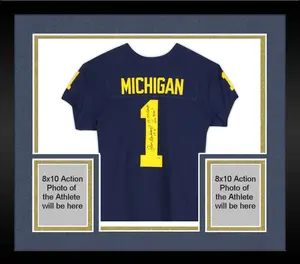 Framed Jim Harbaugh Michigan Wolverines Autographed Navy Jordan Elite Jersey with Multiple Inscriptions - Limited Edition of 23 - Fanatics Authentic Certified