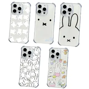 Kawaii Miffy Painting Cute Phone Cases For iPhone 17 Promax Pro Air 16 Plus 15 14 13 12 TPU Transparent Shockproof Dustproof Protective Cover Shells Gift For Birthday Christmas Valentine Halloween