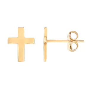 14K Yellow Gold Cross Stud Earrings