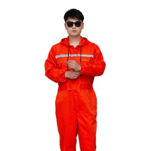 HOMUG Men's Orange One Piece Workover Pants Set Hooded Workwear Winter and Summer Breathable Velcro Zipper Workwear Suitable for Maintenance Rooms and Factory WorkshopsGift