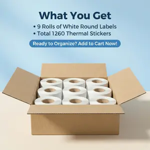 9 Rolls Round Thermal Labels 1.97 Inch 50mm Circle Stickers For Phomemo M110 M220 Waterproof Self Adhesive Bulk Small Business Logo Printing 1260 Count
