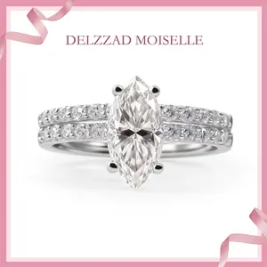 Delzzad 2.5ct Beyond the Horizon Ring Wedding Set Stacking Ring Marquise Cut VVS Synthetic Moissanite Ring Jewelry S925 Sterling Silver Band Perfect Birthday Engagement Wedding Anniversary Christmas Valentine's Day Gift