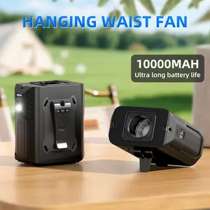 10000mAh Hanging Waist Fan, 5-Speed Portable Personal Fan with LED Light & Digital Display, Hands-Free Rechargeable Fan for Outdoor Work, Hiking & Camping