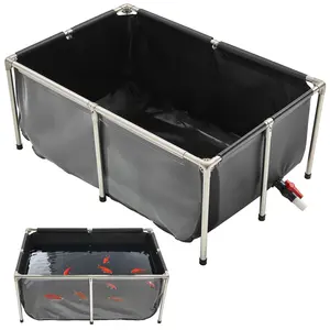 Fathersdaygift VEVOR Canvas Fish Pond, 126.8 Gal Above Ground Fish Pond, PVC Koi Tank with Clear Viewing Panel, Rectangular Goldfish Tank with Stainless Steel Frame Drain Valve, for Breeding Koi, Irrigation(Black)dealsforyoudays