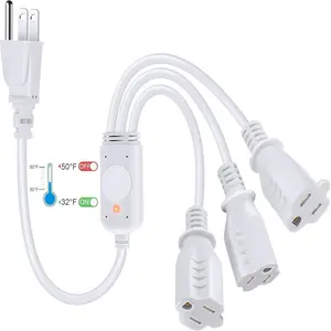 3 Plug 120V Heat Cable Controller, Outdoor Thermostat Controlled Extension Cord, Turns on Below 32 ° F, Off Above 50 ° F for Coop Heaters Deicers Water Pipe Heating Tapes, Energy Saving