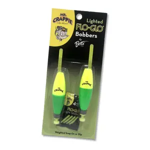 Mr. Crappie Flo-Glo Lighted Bobbers 2-Pack 2.5 Inches Cigar Yellow/Green - High Visibility, Three Times Brighter for Night Fishing, M2BW-2YG-GL