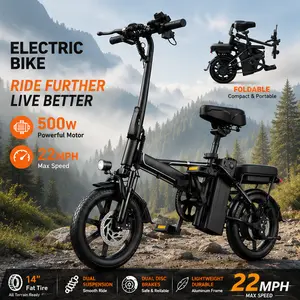 SummerVibes AOPO Foldable Electric Bike for Adults – 500W Motor, 48V 15.6Ah Battery, 35 Miles Range, Hydraulic Suspension, Dual Seat & 3 Riding Modes, Dual Seat Comfort