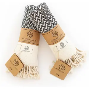 Hand Towels Set of 2-18 x 40 Inches - Decorative Bathroom Peshtemal Towel for Hand, Face, Hair, Yoga, Tea, Dishcloth, Kitchen and Bath - 100% Pure Cotton (Black)