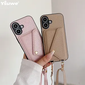 Crossbody Lanyard Necklace Strap Rope Leather Phone Case For iPhone 17 16 12 14 13 15 Pro Max XS 8 Plus Wallet Card Holder Cover