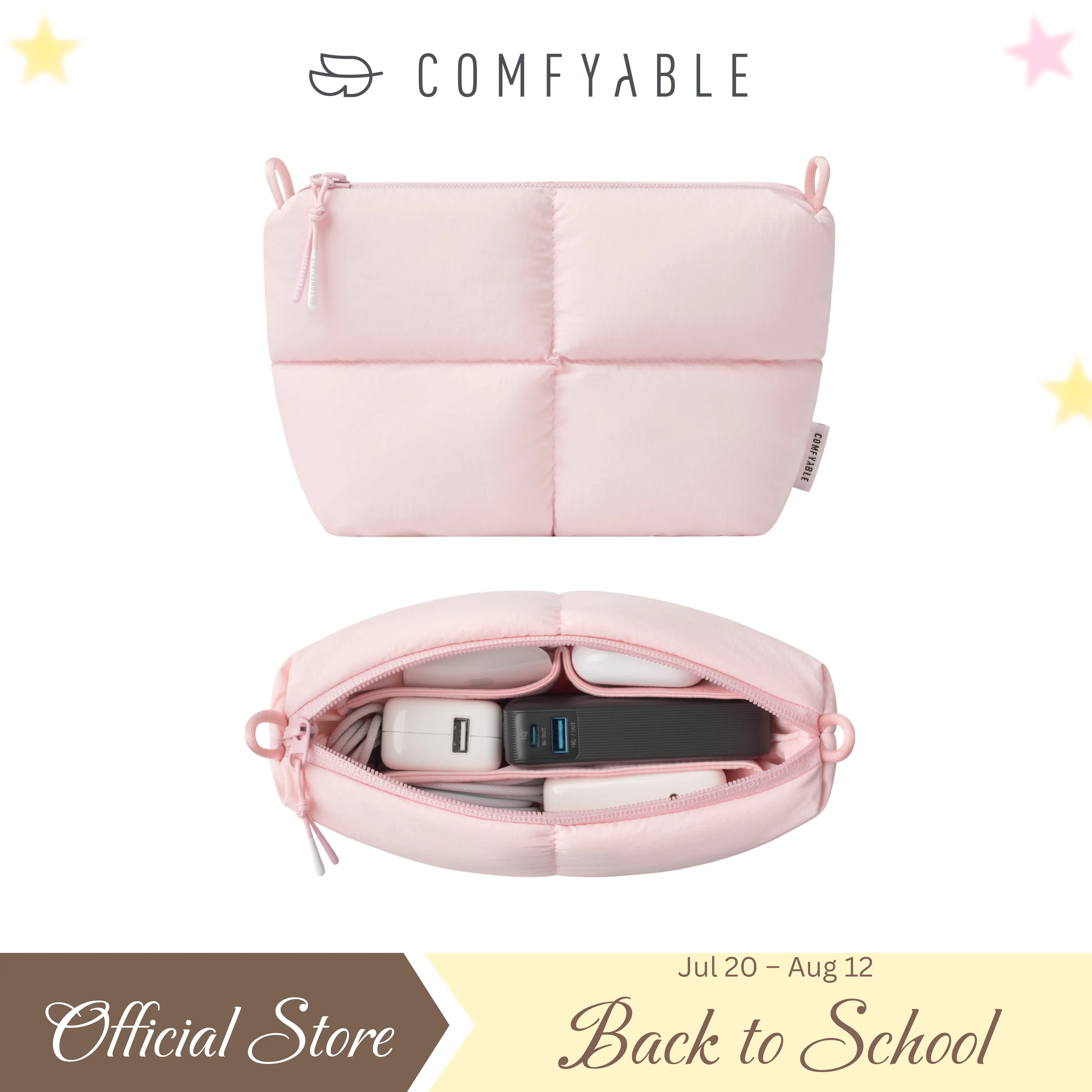 Comfyable Puffy Electronics Organizer Travel Case, Cute Tech Pouch for Women Men, Cable Storage Bag for Charger, Phone, Power Bank, Cord, Compact Tech Accessories Pouch