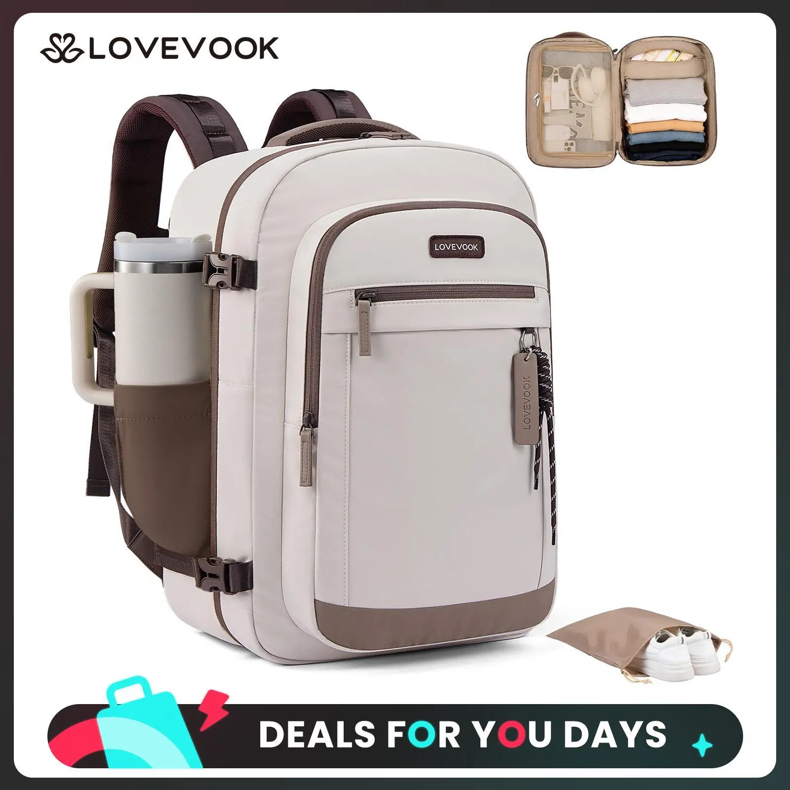 LOVEVOOK 40L Travel Backpack for Women, Airline Approved Carry On Luggage, TSA Personal Item Bag fits 15.6 Inch Laptop, Waterproof Weekender Overnight Suitcase for Work DealsForYouDays