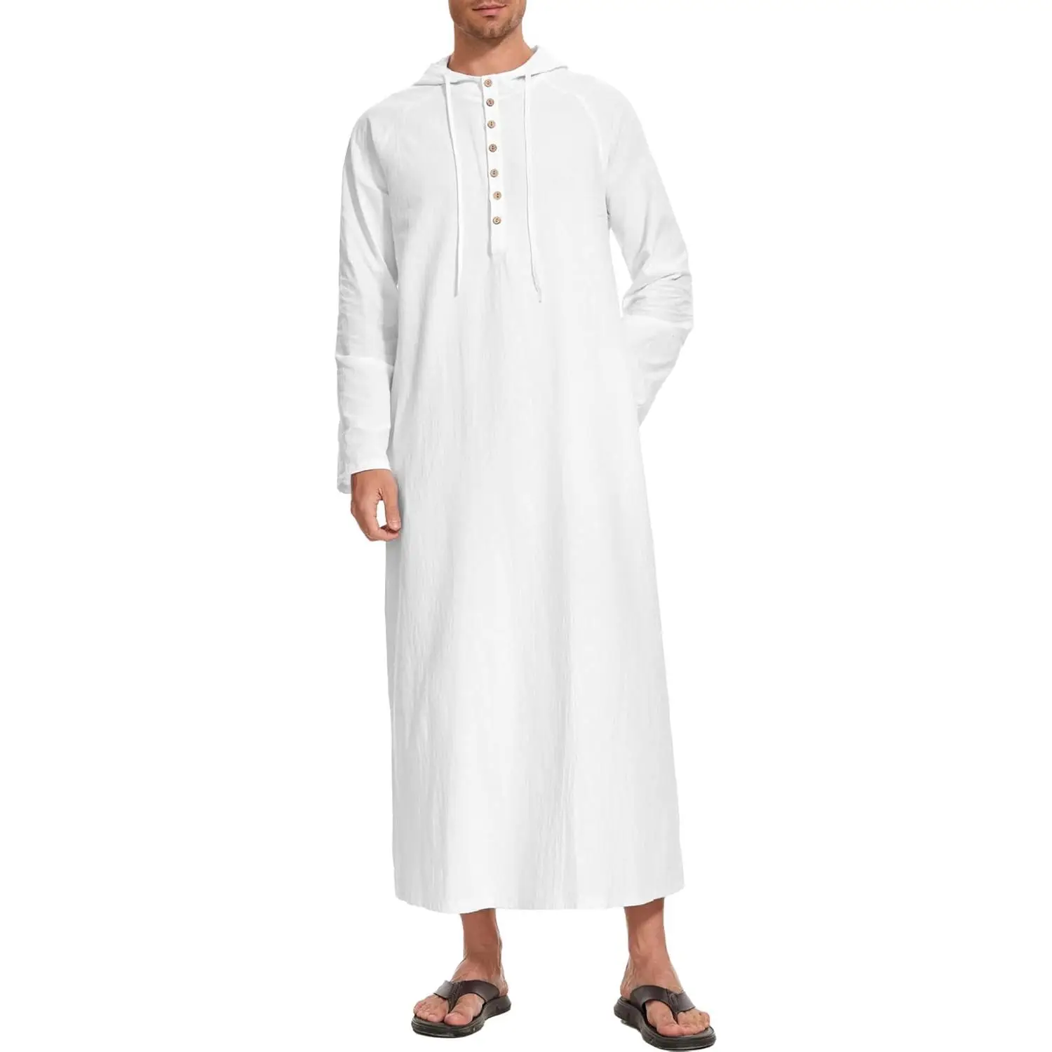 Thobe for Men Linen Hooded Kaftan Big and Tall Arabic Thobe Caftan