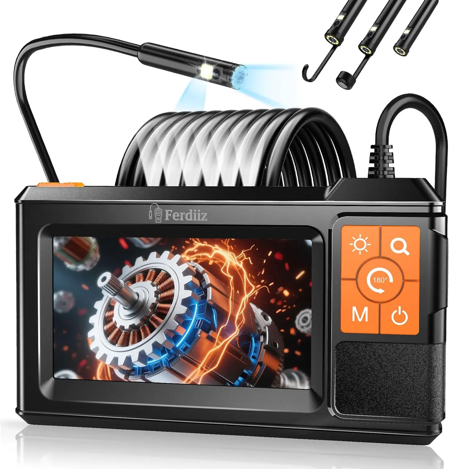 Endoscope Camera with 4.3" IPS Screen, 1920P HD Borescope Inspection Camera with 8 LED Lights, 16.5ft Semi-Rigid & IP67 Waterproof Snake Camera for Automotive Pipe Tools Gadgets for Men