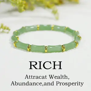 Chinese-style Bamboo Knot Design Bracelet with Green and Golden Spacers| Symbolizing Harvest, Prosperity, and Good Fortune, Ideal for Women'S Everyday Wear or Valentine'S Day Gift, Handcrafted with Exquisite Beading, Vintage and Hip Hop Style