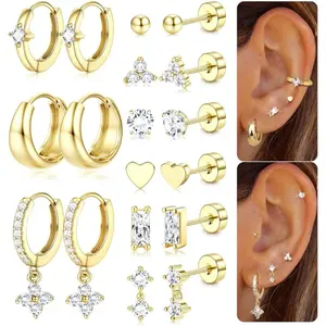 YADOCA Hypoallergenic Flat Back Earrings for Women 20G Surgical Stainless Steel Cartilage Earring Sets for Multiple Piercing Dainty Small Hoop Flatback Stud Earrings Stacks