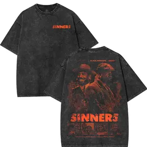Retro Limited Sinners T-Shirt, Vintage Movie ST Shirt, Orange MBJ Stack Twins Unisex Vampire Film Acid Washed Tee Graphic Tee, Men Gifts
