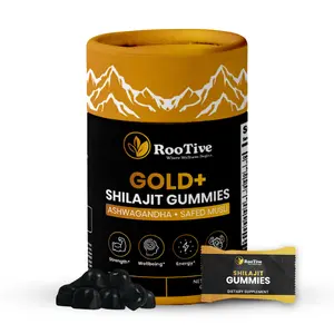 Rootive Gold+ Shilajit Gummies with Ashwagandha, Safed Musli & Gokshura - 60 Gummies - Shilajit for Men - Shilajit Gummies with 400mg Shilajit - 2 Gummies Per Serving - 30 Servings