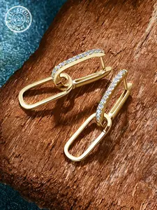 S925 Sterling Silver Moissanite Earrings, Double Ring Design Dangle Earrings for Women, Elegant Jewelry for Party, Daily Decor, Birthday Gift, with Box