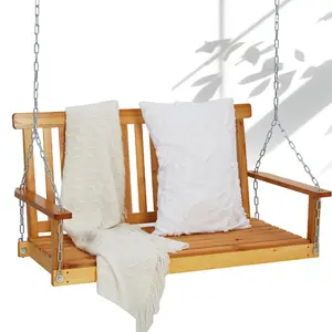 GARVEE Wood Porch Swing Outdoor Patio Hanging Bench Chair Furniture for Deck Garden Yard With Mounting Chains and 440lb Weight Capacity