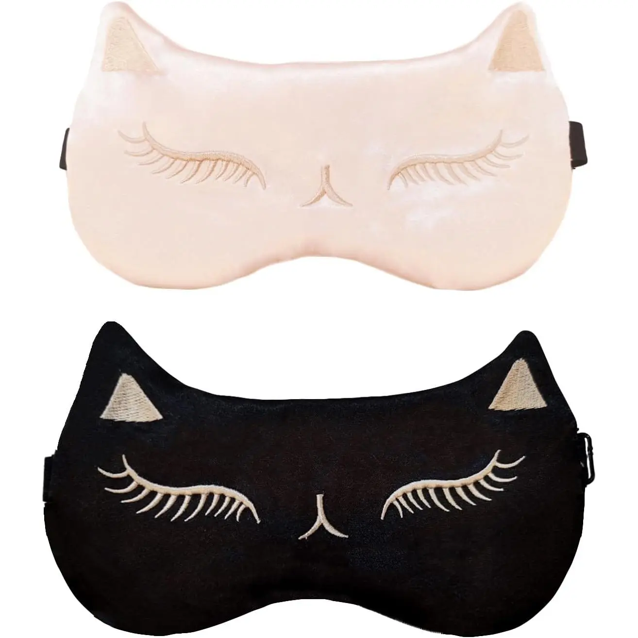 X-EMK02  Cute Cat Sleep Mask for Kids, 2 Pack Silk Sleeping Eye Cover Adjustable Mask Night Eyeshade Cover for Girls Boys Women Men Sleep Travel Nap Party Supplies Lightweight Gift