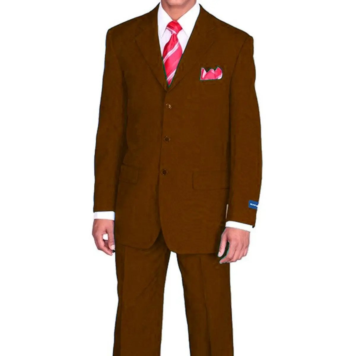 Mens 3 Button Classic Fit Poplin Suit in Brown
